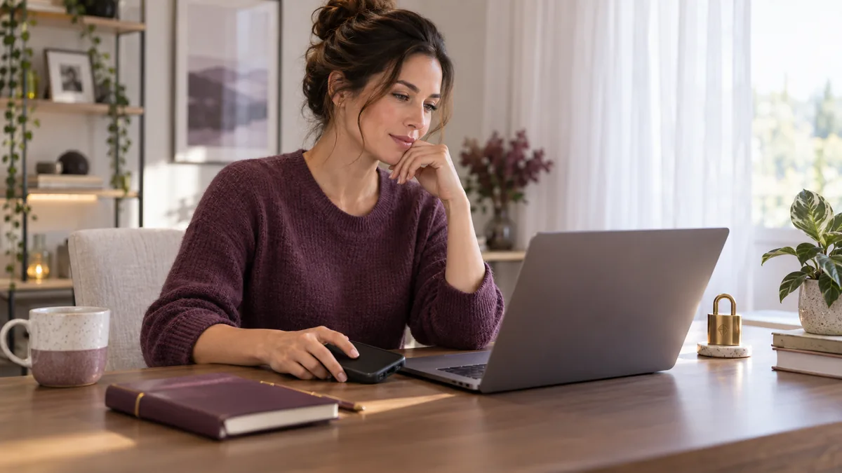 Woman reviewing privacy choices before using an AI companion